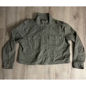 Kensie Jeans Women's Utility Military Canvas Jacket, Army Green, Size Large